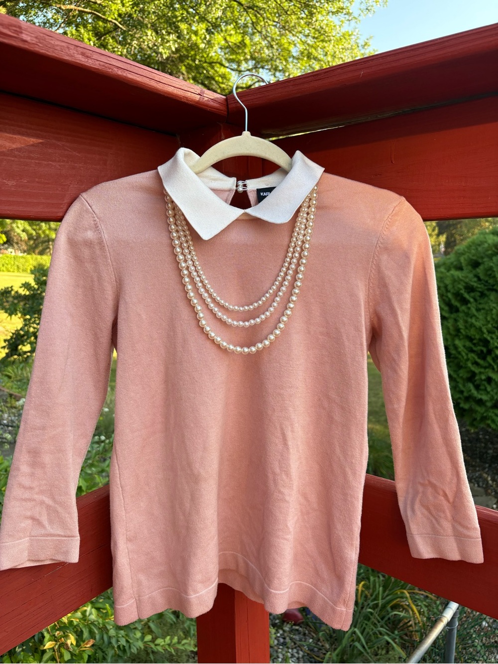 Karl Lagerfeld Paris Pink Pearl Collar Sweater Size XS